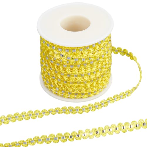 GORGECRAFT 25m Langes RIC-Rac-Besatzband 8mm Wellenförmig Zum Nähen Biegen Fransenbesatz Metallisches Garn Spitzenbänder Gelb Wickelstoff Elastisches Band Spitze Zick-Zack Basteln Für Kleidung Nähen von GORGECRAFT