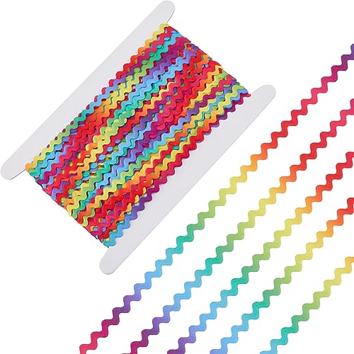 GORGECRAFT 25m Regenbogen-RIC-Rac-Besatz 8mm Zick-Zack-Wellenband Bunt Biegsam Wickelstoff Elastisches Band Spitze Zick-Zack-Bastelarbeiten Für Kleidung Nähen Blumenherstellung Zuhause Hochzeit von GORGECRAFT