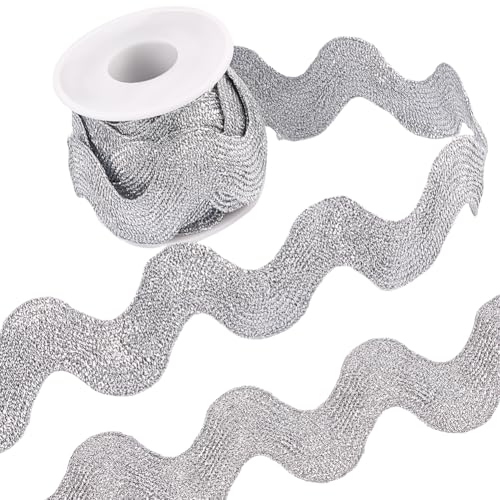GORGECRAFT 25mm Metallischer Zackenlitzenbesatz Silberfarbenes Zickzackband 4.6 m Zackenlitzen Zickzack Spitzenwellenband Wellenbiegefransen Spitzenbesatz S Förmiger Gewebter Stoff Zum Nähen Basteln von GORGECRAFT