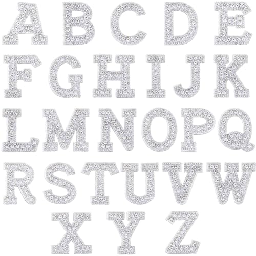GORGECRAFT 26Stk Aufbügler-/Aufnäher Mit Buchstaben von AZ Zum Aufnähen Glitzer-Alphabet-Applikation Glitzernde Strass-Buchstabenaufkleber Bestickte Aufnäher Für Hüte Hemden Taschen DIY-Dekor Silbern von GORGECRAFT