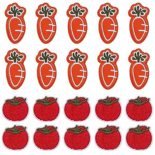 GORGECRAFT 28 Stück Karotten-Aufnäher Zum Aufbügeln Tomaten-Gemüse Bestickte Abzeichen-Applikation Stoffreparatur Aufnäher Für DIY Nähen Basteln T-Shirt Jacke Jeans Hut Kleidung Taschen Verzierungen von GORGECRAFT