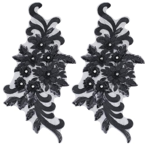 GORGECRAFT 2Stk 19.2x41cm Schwarze Pailletten-Blumen-Aufnäher D-Spitzen-Blumen-Stickapplikation Netz-Strass-Stickerei Aufnäher Spitzenstoffbesatz Für DIY-Hochzeitskleid Kragen Kleidung Taschen Nähen GORGECRAFT 2Stk 19.2x41cm Schwarze Pailletten-Blumen-Aufnäher D-Spitzen-Blumen-Stickapplikation Netz-Strass-Stickerei Aufnäher Spitzenstoffbesatz Für DIY-Hochzeitskleid Kragen Kleidung Taschen Nähen von GORGECRAFT
