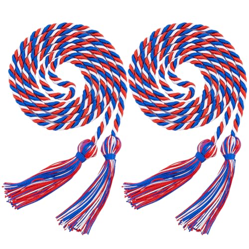 GORGECRAFT 2Stk Ehrenkordel Für Die Abschlusssaison Mit Quasten 1.7m Königsblau Rot Weiß Geflochtene Ehrenseile Aus Polyester Dekoratives Band Halskette Requisiten Zubehör Für College-Abschlussparty von GORGECRAFT