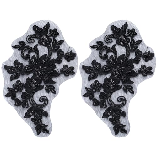 GORGECRAFT 2Stk Pailletten-Perlen Blumen-Spitzen-Applikation Bestickt Zum Aufnähen Auf Kragen Stoffflicken Mit Blumenmotiv Dekorative Flicken Zum Nähen von Hochzeiten DIY-Kleidung Taschen Schwarz GORGECRAFT 2Stk Pailletten-Perlen Blumen-Spitzen-Applikation Bestickt Zum Aufnähen Auf Kragen Stoffflicken Mit Blumenmotiv Dekorative Flicken Zum Nähen von Hochzeiten DIY-Kleidung Taschen Schwarz von GORGECRAFT