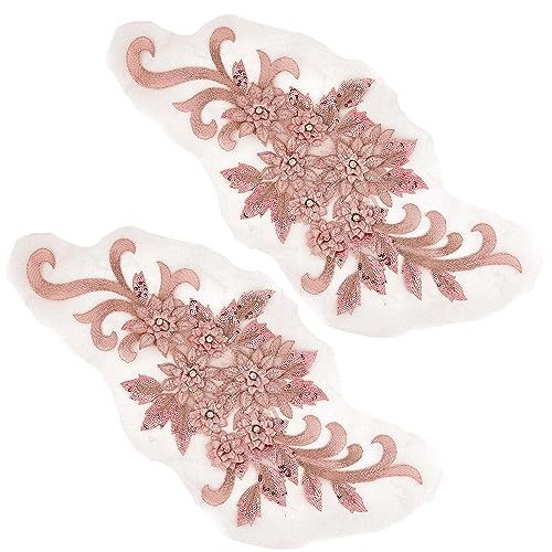 GORGECRAFT 2Stk Rote Pailletten-Patches Zum Aufnähen 3D-Blumen-Applikation Floral Bestickte Spitze Perlen Nähen Borten Strass Blumenstoff Tüll Für Kleidung Hochzeitskleid DIY-Dekoration von GORGECRAFT