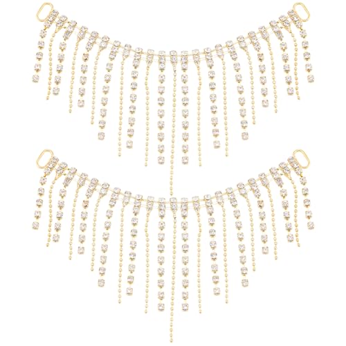 GORGECRAFT 2Stk Strasskette Lange Quaste Goldfransenbesatz Gürtel Kristallfransen Unregelmäßiger Besatz Bandstreifen Perlen Für Hochzeit Party Jeans Kleidung Schuhe Zubehör DIY-Dekoration von GORGECRAFT