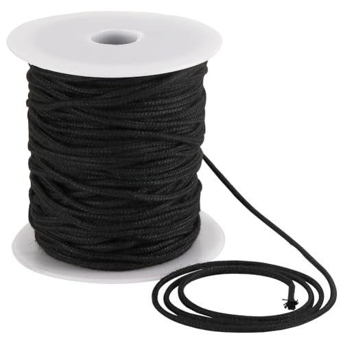 GORGECRAFT 2mm 50m Schwarzes Baumwollseil Weicher Kordelzug Ersatzseile Makramee Baumwollkeder Runder Baumwollfaden Mehrzweck Paspelkordel Für Taschen DIY Bastelprojekte Häkeln Aufhängen von Kleidung von GORGECRAFT