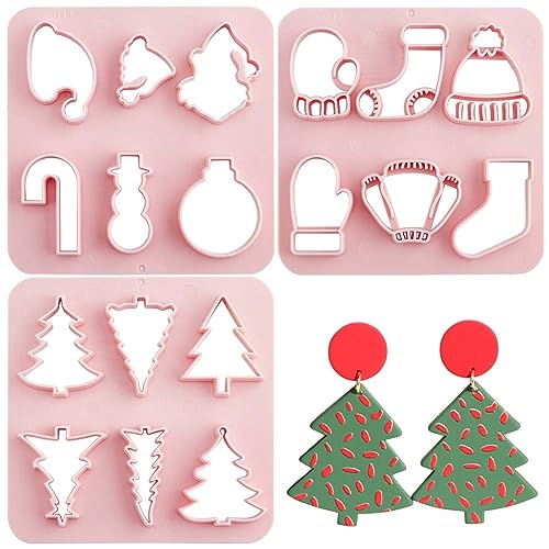GORGECRAFT 3 Stile Weihnachts-Ton-Ausstechformen, Modellierwerkzeuge, Modellierwerkzeuge für Ohrringe, Schmuckherstellung, Vorlagen aus Kunststoff, Weihnachtsbäume, Weihnachtsmannmütze, Schablonen von GORGECRAFT