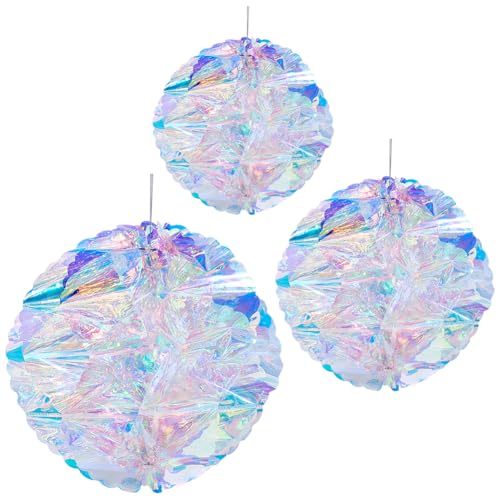 GORGECRAFT 3 Stück 3 Stile Schillernde Waben Zum Aufhängen Bunt Kunststoff Regenbogen Glanzfolie Runde Kugel Feiertags Faltbare Party Ornamente Für Weihnachts Geburtstags Hochzeits Und Duschdekoration von GORGECRAFT