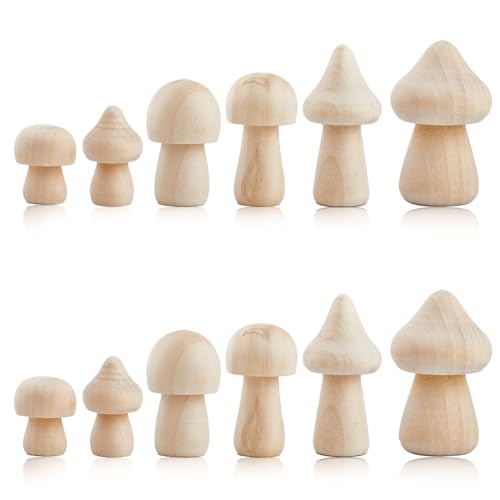 GORGECRAFT 30Stk 6 Größen Unbehandelter Holzpilz Natürlich Einfarbig Unlackiertes Holz Mini-Pinsel Pilze Figuren Für DIY-Kunsthandwerksprojekte DIY-Farbfarbe Heimschreibtisch Bücherregale Ornamente von GORGECRAFT