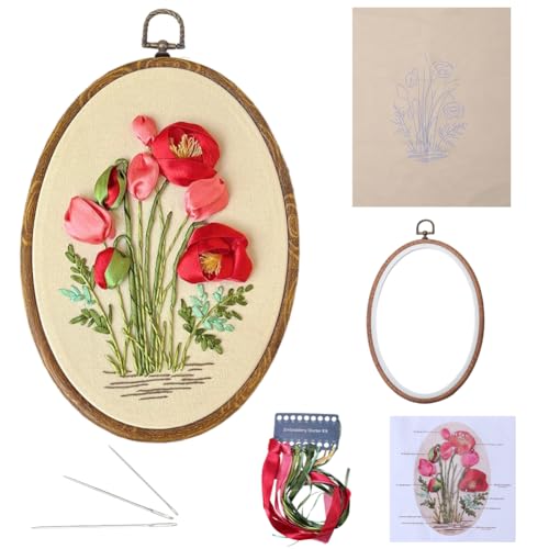 GORGECRAFT 3D Stickset Mit Blumenmuster Gestempeltes Blumenmuster Kreuzstich Kunststoffrahmen Bunte Fäden Nadeln Nadelspitzenwerkzeug Starter Kits Mit Anleitung Für Anfänger DIY Basteln Erwachsene von GORGECRAFT