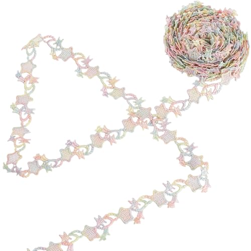 GORGECRAFT 4,5 m besticktes Spitzenband mit Sternen, florales Nähkante, 1,9 cm breit, buntes Spitzenband, Jacquard-Bordüre, Applikation, Stoff, Dekoration, Basteln zum Nähen, Basteln, Basteln von GORGECRAFT