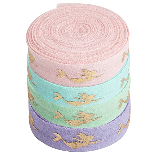 GORGECRAFT 4 Farben 20 Yards Glitzerndes Bedrucktes Elastisches Band Flach Mit Goldener Meerjungfrau Umklappbares Stirnband Elastisches Spandexband Dehnbare Bundrolle Für DIY-Näharbeiten GORGECRAFT 4 Farben 20 Yards Glitzerndes Bedrucktes Elastisches Band Flach Mit Goldener Meerjungfrau Umklappbares Stirnband Elastisches Spandexband Dehnbare Bundrolle Für DIY-Näharbeiten von GORGECRAFT