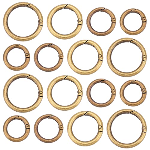 GORGECRAFT 4 Größen 16 St Zinklegierung Feder O-Ring Rund Karabiner Karabinerhaken Schlüsselanhänger Ringe Metallhaken Schlüsselanhänger Schnalle Sprunghalter Für DIY Handwerk Zubehör (Antike Bronze) von GORGECRAFT