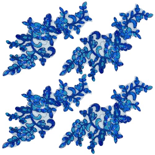 GORGECRAFT 4 Paar Bestickte Aufnäher Eisenblatt Blumen Spitzenapplikationen Natur Patches Geeignet Für Kleidung Kleid Hosen Nähen Handwerk Dekoration (Dunkelblau) von GORGECRAFT