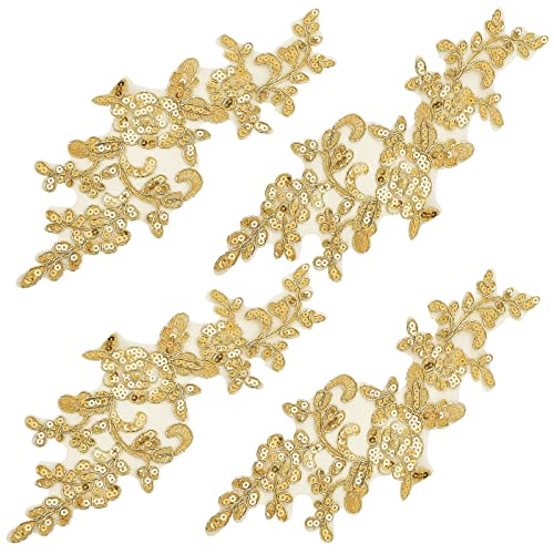 GORGECRAFT 4 Paar Bestickte Patches Eisenblatt Blumen Spitzenapplikation Natur Patches Geeignet Für Kleidung Kleid Hosen Nähen Handwerk Dekoration (Gold) von GORGECRAFT