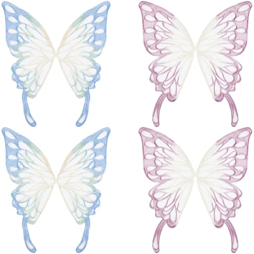 GORGECRAFT 4 Stück 2 Farben Schmetterlings Spitzenapplikation Schmetterlinge Zum Aufnähen Bestickter Kragenbesatz Dekor Tüllstoff Aufnäher Für Hochzeitskleid Kleidung Dekoration Nähen Basteln von GORGECRAFT