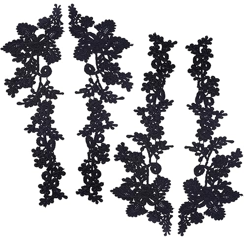 GORGECRAFT 4 Stück 3D-Blumenstickerei Spitzenapplikation Schwarze Blumenblätter Bestickt Zum Aufnähen Kragen Stoffapplikationen Für DIY Nähen Hochzeitskleid Kleidung Taschen Verzierungen 43.5x12.2cm von GORGECRAFT
