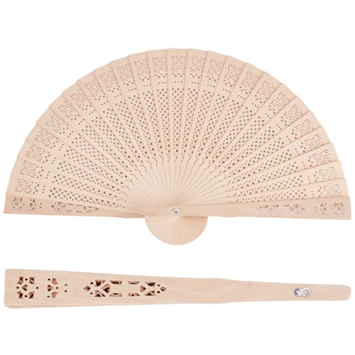 GORGECRAFT 4 Stück Faltbarer Handfächer Hochzeitsfächer Faltfächer Folding Fans Holz Natürlich Duftender Holz Fächer Sandelholz Vintage Blumenmuster Chinesischer Fächer Für Weihnachten Hochzeiten von GORGECRAFT