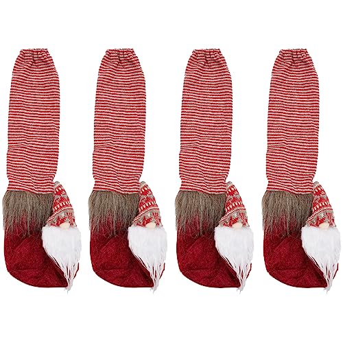 GORGECRAFT 4 Stück Rote Stuhlbein-Bodenschoner Weihnachten Möbelbeine Gestrickte Socken Tassenbezüge Strickschieber Füße Schützen Rutschfester Stoff Strumpfbezug Dekor Für Stuhl Barbeine Bodenschoner von GORGECRAFT