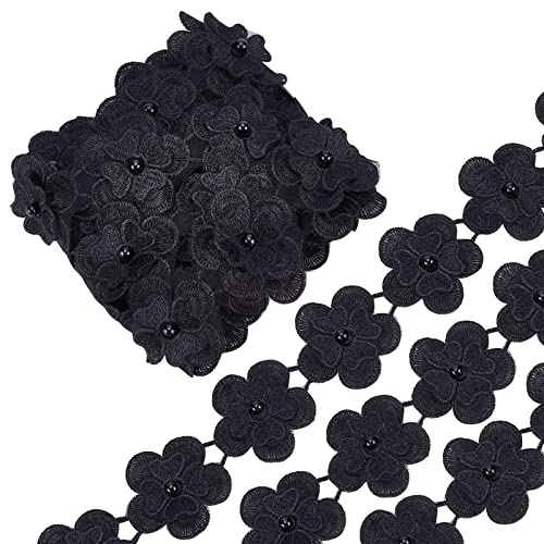 GORGECRAFT 4 Yard 3D-Blumen-Spitzenband Perlen Kanten Besatz Bestickter Applikationsstoff Vintage-Nähhandwerk Für Hochzeitskleid Verschönerung DIY-Kleid-Dekoration (Schwarz) von GORGECRAFT