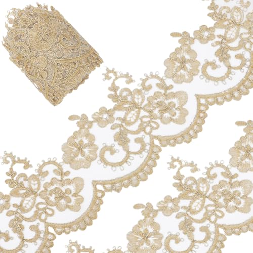 GORGECRAFT 4.6 m 13cm Breite Goldene Venezianische Spitzenborte Metallische Blumenstickerei Spitzenband Applikation Zum Nähen Florale Spitzenkrone Randbesatz Für Vorhänge Tischdecken Schonbezüge Braut von GORGECRAFT