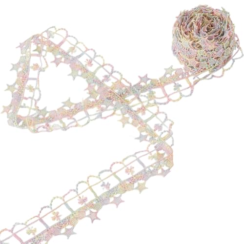 GORGECRAFT 4.6 m Bunte Spitzenbandborte Mit Sternen Und Blumen Jacquard Spitzenband Bestickte Nähkante Mit Blumenmuster 4cm Breit Applikation Stoffdekoration Basteln Zum Nähen Basteln Kleidungsdekorat von GORGECRAFT