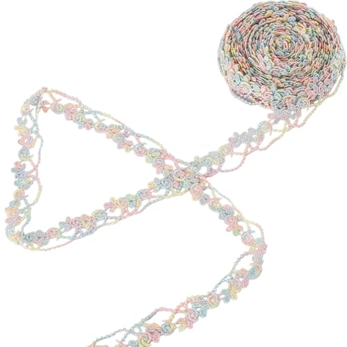 GORGECRAFT 4.6 m Buntes Jacquard Wellenband 2cm Breites Spitzenband Mit Sternen Und Blumen Bestickte Spitze Florale Nähkante Applikation Stoffdekoration Basteln Zum Nähen Basteln DIY Kleidungsdekorati von GORGECRAFT