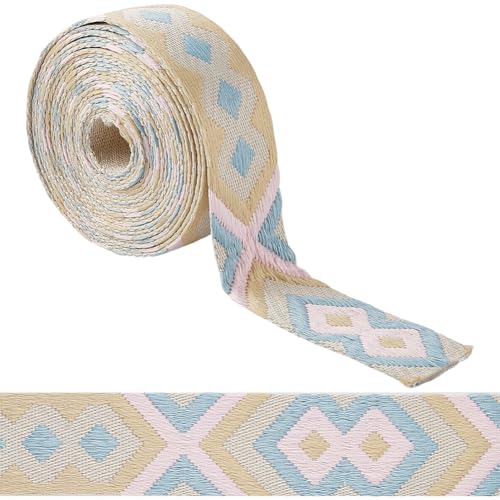 GORGECRAFT 4.6 m Jacquard Bandbesatz 4.8cm Rautenmuster Bestickter Zopf Gewebter Besatz Mit Fransen Ethnisches Jacquard Gurtband Geldbörsengurt Gürtel Für Taschen Kleidung Verzierung Nähen Basteln Ges von GORGECRAFT