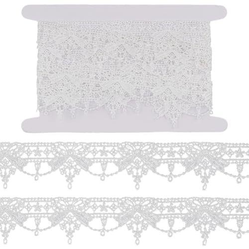 GORGECRAFT 4.6 m Weißes Besticktes Spitzenbesatzband Mit Schleife Vintage Schleifenknoten Stickerei Venezianische Häkelspitze Randstoff Nähband Applikation Patch Aufkleber Für Kleider Kleidung DIY von GORGECRAFT
