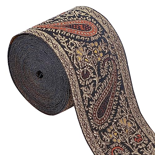 GORGECRAFT 4.9 Yard Metallisches Jacquardband 5cm Breit Stickerei Böhmisches Bandbesatz Polyester Flach Mit Tropfenmuster Gewebter Polsterstoff Für Geschenkstrauß Verpackung Taschenstreifen Hutbänder von GORGECRAFT