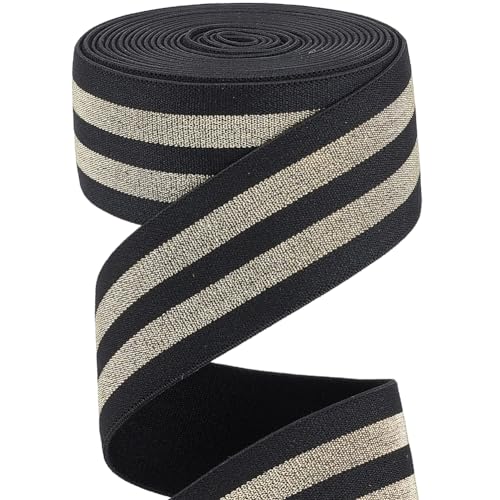 GORGECRAFT 40mm Breites Metallisch-Goldenes Gestreiftes Gummiband 4.7 Yards Schwarzer Stretchbandbesatz Bequemes Glitzerstreifen-Stirnband Für Bund Nähen Bastelprojekt Gurtband Bekleidungszubehör GORGECRAFT 40mm Breites Metallisch-Goldenes Gestreiftes Gummiband 4.7 Yards Schwarzer Stretchbandbesatz Bequemes Glitzerstreifen-Stirnband Für Bund Nähen Bastelprojekt Gurtband Bekleidungszubehör von GORGECRAFT