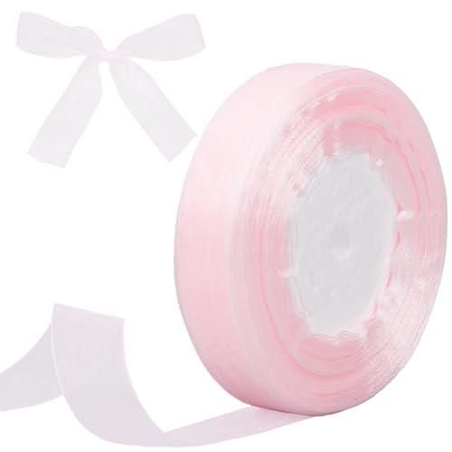 GORGECRAFT 45.7 m X 21mm Transparentes Organzaband Rosa Chiffonband Besatz Party Dekoration Hochzeitseinladungen Kränze Verpacken Basteln Netzkantenbesatz Zum Verpacken von Geschenken Blumensträußen von GORGECRAFT