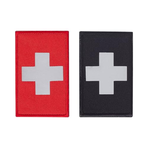 GORGECRAFT 4Stk 2 Farben Reflektierendes Kreuz Rot Schwarz Sanitäter Erste-Hilfe-Moral Taktisches Militär Klettabzeichen Rettungsmoral Dekorative Applikationen Für Rucksack Tasche Hut Kleidung Jacken von GORGECRAFT