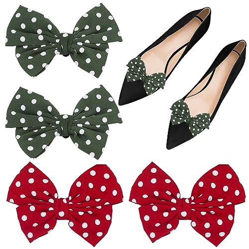 GORGECRAFT 4Stk Abnehmbare Schuhschnallen 2 Farben Damen-Schuhclips Mit Schleife Retro-Polka-Punkt-Muster Polyester Schleife Schuhdekoration Charms Für Absätze Flache Schuhe Pumps Dekorativ von GORGECRAFT