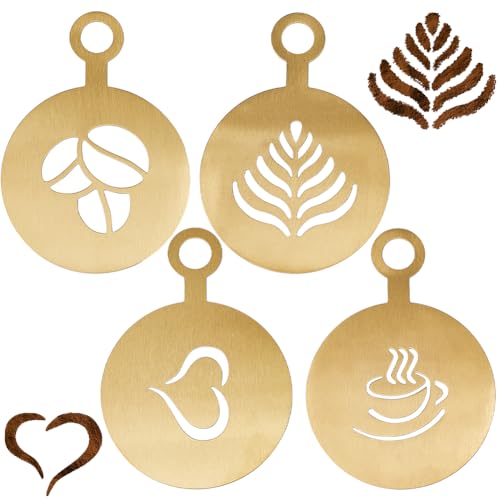 GORGECRAFT 4Stk Kaffeetassen-Schablonen-Vorlage Kaffee-Dekorationsschablonen Goldener Kaffee Latte-Art-Form Flach Rund Mit Blatt-Herz-Tassenmuster Cappuccino-Kunst-Vorlagen Für Tassen Kuchen GORGECRAFT 4Stk Kaffeetassen-Schablonen-Vorlage Kaffee-Dekorationsschablonen Goldener Kaffee Latte-Art-Form Flach Rund Mit Blatt-Herz-Tassenmuster Cappuccino-Kunst-Vorlagen Für Tassen Kuchen von GORGECRAFT