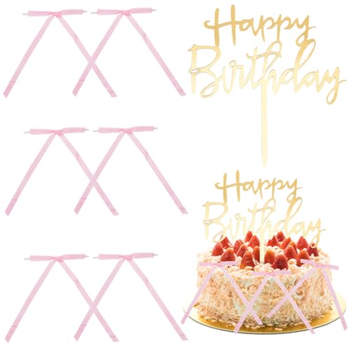 GORGECRAFT 5 Stück Goldener „Happy Birthday“ Kuchenaufsatz Aus Acryl Lebensmittelspieße Schild Cupcake Aufsatz Dekorationsset Mit 30 rosa Schleifen Aus Polyesterspitze Zum Feiern von Jubiläumspartys GORGECRAFT 5 Stück Goldener „Happy Birthday“ Kuchenaufsatz Aus Acryl Lebensmittelspieße Schild Cupcake Aufsatz Dekorationsset Mit 30 rosa Schleifen Aus Polyesterspitze Zum Feiern von Jubiläumspartys von GORGECRAFT