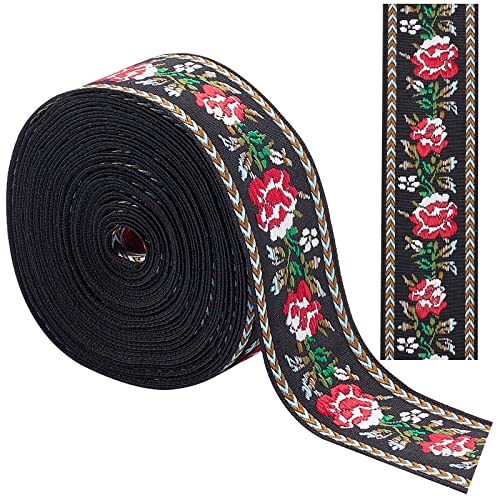 GORGECRAFT 5 Yard Jacquard-Band Mit Blumenstickerei Vintage-Gewebe 1.34 Zoll Breit Boho-Spitzenstoff Zur Verschönerung DIY Basteln Nähen Handgefertigte Tasche Kleidung Dekor Accessoires (Schwarz-2) von GORGECRAFT