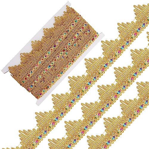 GORGECRAFT 5 Yard Metallischer Spitzenbesatz 3.8cm Breite Gimpengeflecht Fransen Goldfarbene Stickerei Venedig-Bandkante Mit Pailletten Dreieck Basteln Nähen Bekleidungszubehör Kleidung Dekoration von GORGECRAFT