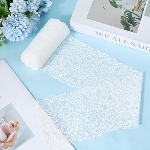 GORGECRAFT 5 Yards 11cm Weiße Elastische Spitzenborte Florales Spitzenband Bestickte Einfassung Stretch Tüllstoff Für Heimwerker Nähen Basteln Hochzeitskleid Verzierungen Blumensträuße Geschenkverpack von GORGECRAFT