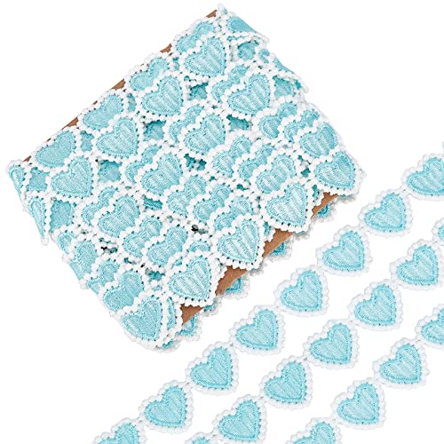 GORGECRAFT 5 Yards 23mm Cyan-Herz-Spitzenborte Herzförmiges Besticktes Gewebtes Band Weiße Bordüren Applikationen Für Heimwerker Nähen Basteln Kleidung Vorhang Hut Taschen Bilderrahmen-Verzierungen von GORGECRAFT