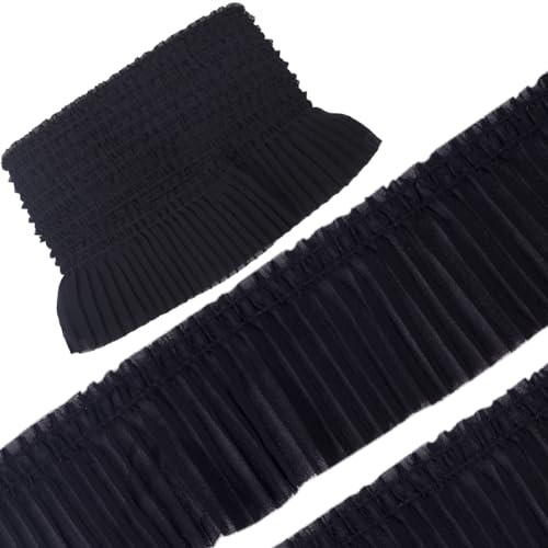 GORGECRAFT 5 Yards Chiffon-Spitzenbesatz Plissiert Gerüscht Nähbesatz Stoffrand Elastisches Wellen-Spitzenband Für Vorhänge Tischdecken Puppen Haustierkostüme Kleider Röcke Dekorationen Schwarz von GORGECRAFT