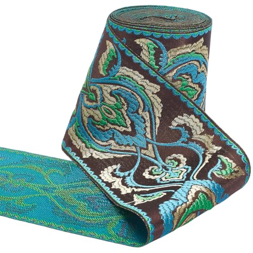 GORGECRAFT 5 m Jacquard Webband 9cm Breit Dunkeltürkis Polyester Bestickt Jacquard Gurtband Besatz Applikation Zum Selbermachen Nähen Basteln Kleidung Taschen Zuhause Party Dekoration Geschenkverpacku von GORGECRAFT