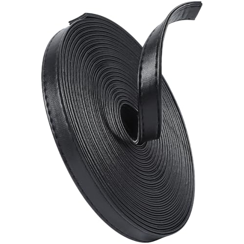GORGECRAFT 5 m X 12mm X 2.6mm Flaches Lederband Doppelseitige Schwarze Lederstreifen PU Lederband Handgenähter Rand PU Fäden Schnüre Für Griff Gürtelherstellung Werkzeug Werkstatt Handschuhe Handtasch von GORGECRAFT