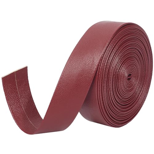 GORGECRAFT 5 m X 25mm PU Lederbesatzband Umklappbare Lederstreifen 1mm Dickes Flaches Lederband Lammfellstruktur Weiches Kunstlederband Für Heimwerker Gürtel Armbänder Schmuckherstellung Dunkelrot von GORGECRAFT