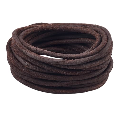 GORGECRAFT 5 m X 4mm Rundes Lederband Echtlederkordel Kokosnussbraun Mattiertes Rindslederseil Natürliches Yak Fell Wildleder Flechtfäden Für Armbänder Halsketten Schmuckherstellung DIY Bastelarbeiten von GORGECRAFT