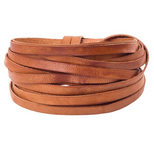 GORGECRAFT 5 m X 6mm X 1mm Echte Leder Schnürstreifen Sandbraun Vollnarbiges Rindsleder Echtes Leder Kordel Flaches Flechtfadenseil Für Die Schmuckherstellung Geflochtene Armbänder Schlüsselanhänger von GORGECRAFT