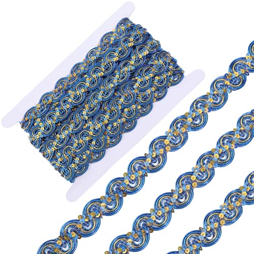 GORGECRAFT 5.5 m Metallischer Spitzenbesatz Mit Gewelltem Rand Paillettenband 2.5cm Blau Gimp Zopfstoff Applikationsrand Besätze Weihnachtliche Flitter Gewellte Spitzenstreifen Zum Nähen Hochzeitsvorh von GORGECRAFT