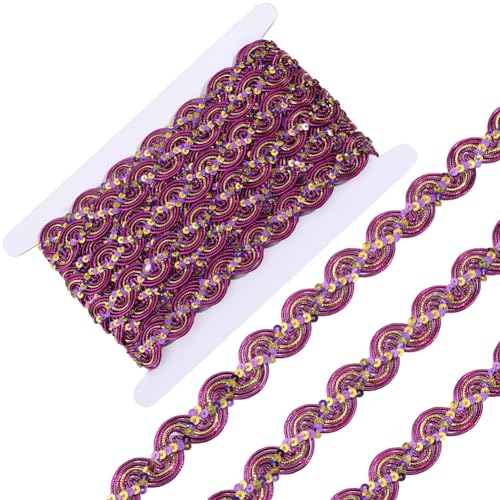 GORGECRAFT 5.5 m Pailletten Gimpenborte 2.5cm Lila Metallisch Gewellter Rand Spitzenband Glitzer Applikation Kantenbesatz Weihnachtsflitter Gewellte Spitze Paillette Zum Nähen Für Hochzeiten Vorhänge von GORGECRAFT