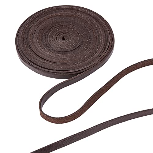 GORGECRAFT 5.5Yds 8 mm Flaches Echtlederband Naturlederschnur Spitzenstreifen Vollnarbiges Rindsleder Flechtschnur Rolle Für Die Schmuckherstellung Basteln Geflochtene Armbänder Gürtel(Dunkelbraun) von GORGECRAFT